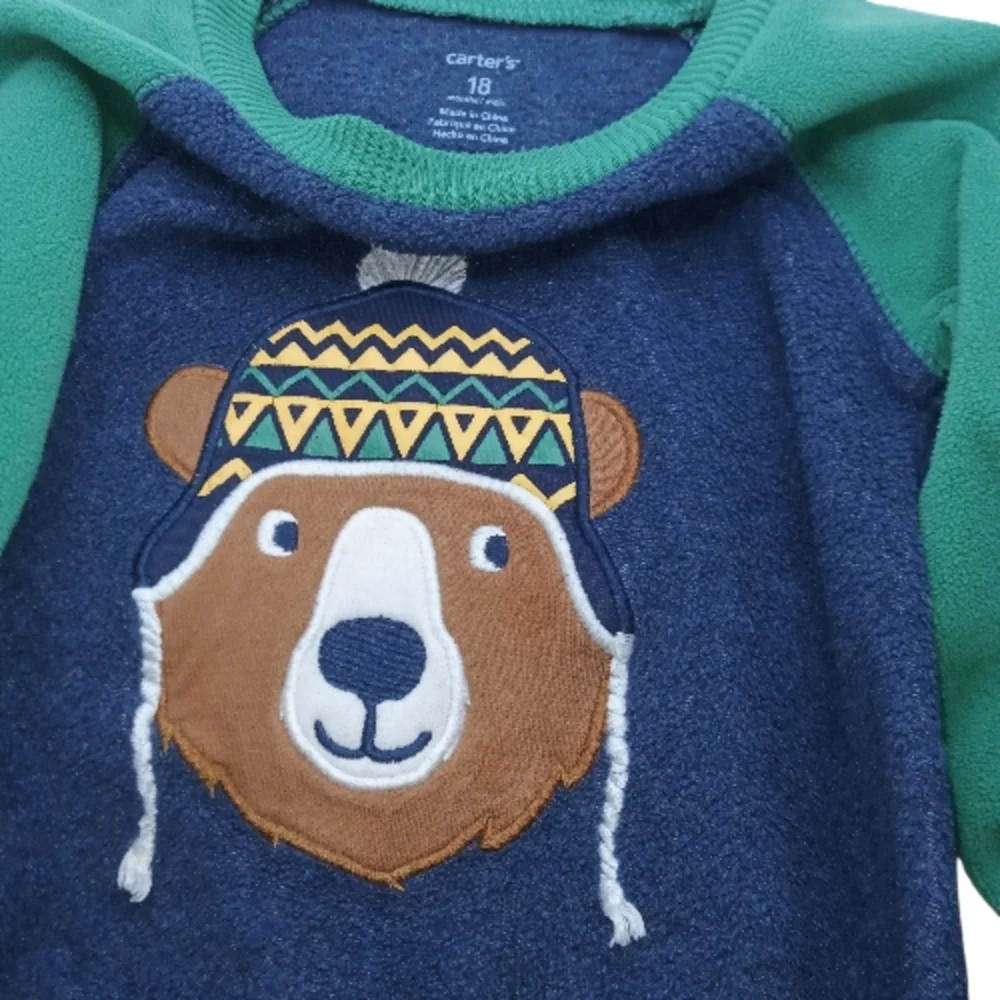 Carter's Boys Cozy Green, Blue Brown, White and Yellow Bear One Piece 18 Months!